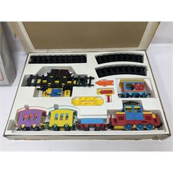 Large quantity of toy railway collectables, to include Faller ‘Hit Train’ boxed sets 3706, 3732, 3753; Lima automatic car unloader, quantity of track and accessories, etc in two boxes 
