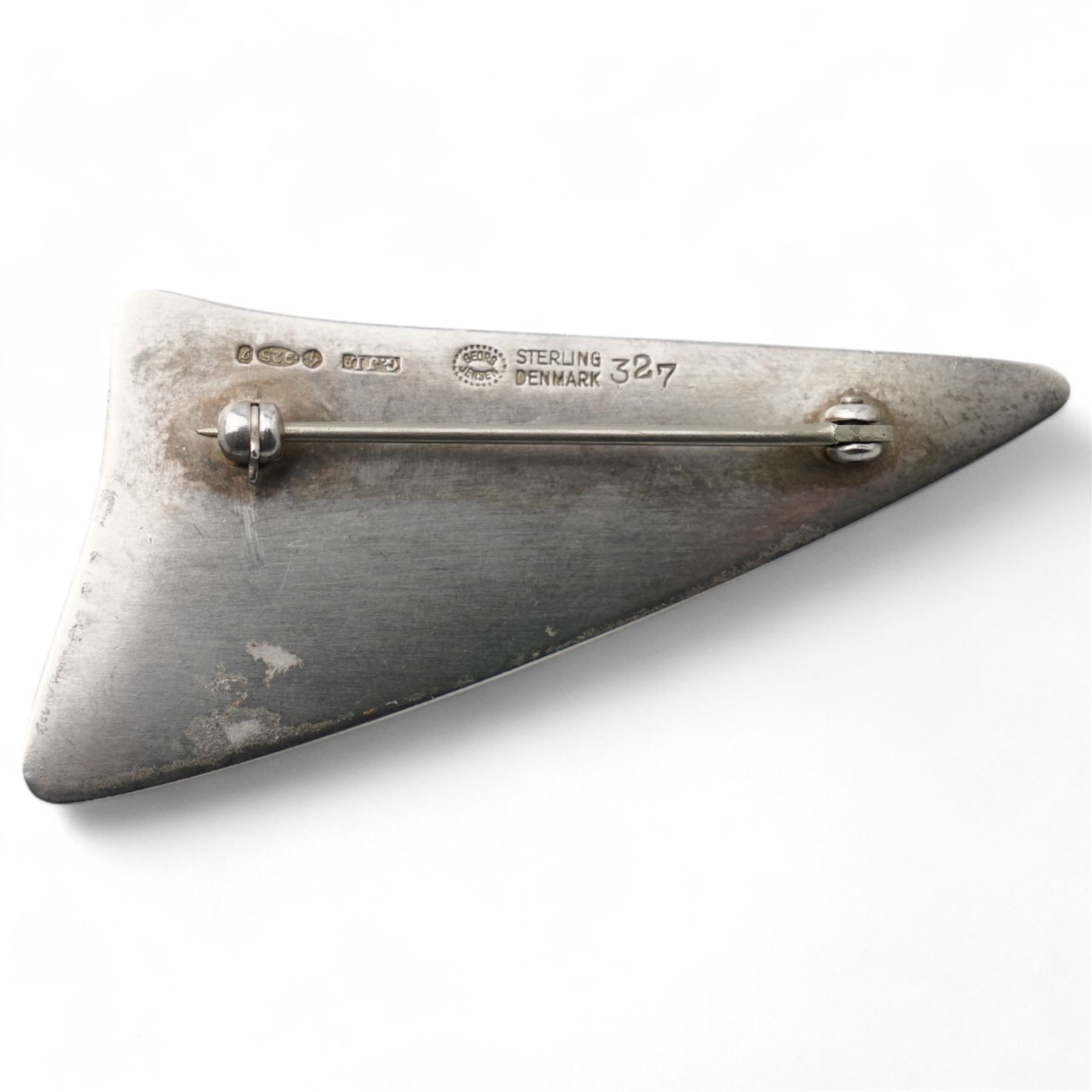 Georg Jensen silver brooch designed by Henning Koppel of abstract triangular form, No. 327 marked 'Denmark, Sterling' L6cm