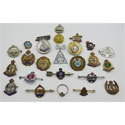  Collection of Royal Medical Corps and Royal Armored Corps sweetheart brooches etc including Royal Armored Corps ring, enameled examples etc, Provenance - a private Yorkshire collector (24)  