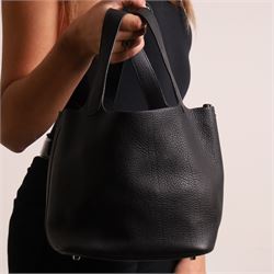 Hermès - Picotin Lock 22 handbag in Noir Taurillon Clémence leather, the unlined bucket-fo...