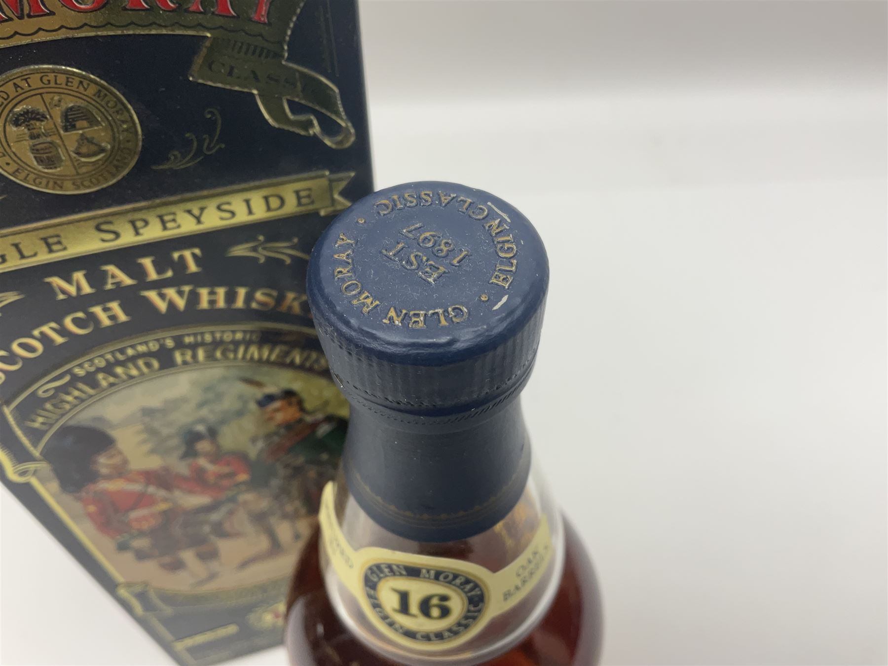 Glen Moray 16 year old Single Highland Malt Scotch Whisky, 70cl 43%, in original Highland Regiments presentation tin 