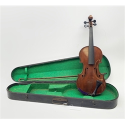 John Murdoch & Co 'The Maidstone' three-quarter size violin with 33.5cm two-piece maple back and ribs and spruce top, bears label, 55cm overall, in hard carrying case with bow