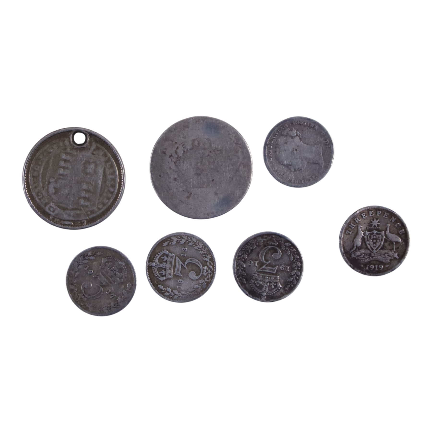 Approximately 16 grams of Great British pre-1920 and approximately 160 grams of pre-1947 silver coins, together with further pre-decimal coins, a Guernsey 1868 eight doubles, and an Ireland George III 1769 half penny