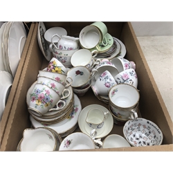  Adderley Harlequin tea set for six, two Royal Albert Marlborough coffee cups, Royal Stafford, Royal Standard and other tea sets in two boxes  