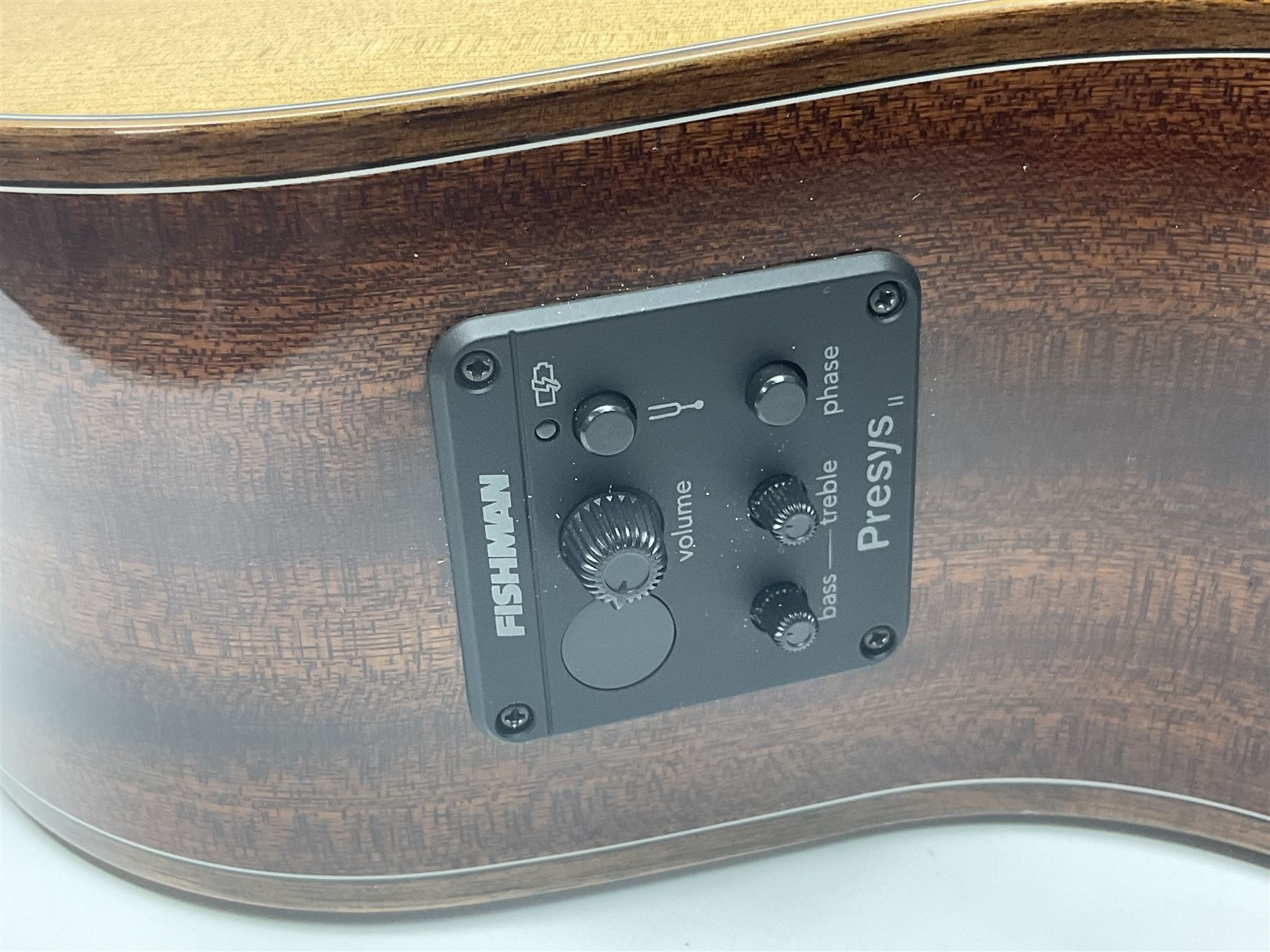 Sigma GMC-1E semi-acoustic guitar with cut-away body, sapele mahogany back and ribs and solid spruce top; bears label Model GMC-1E serial no.210522747; L103cm