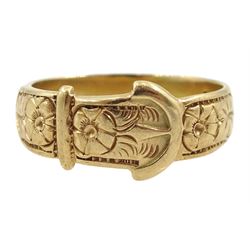 9ct gold buckle ring, with engraved flower decoration, Birmingham 1989