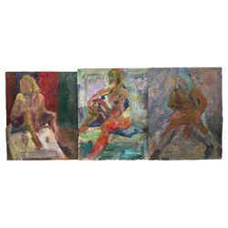 Modern British School (Mid 20th century): Nude Studies, set three oils on board unsigned 76cm x 61cm (3) (unframed)