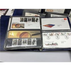Mostly Great British first day covers, some with special postmarks, from the 1960s to the early 2000s and a small number of Queen Elizabeth II usable postage stamps, housed in eleven ring binder folders