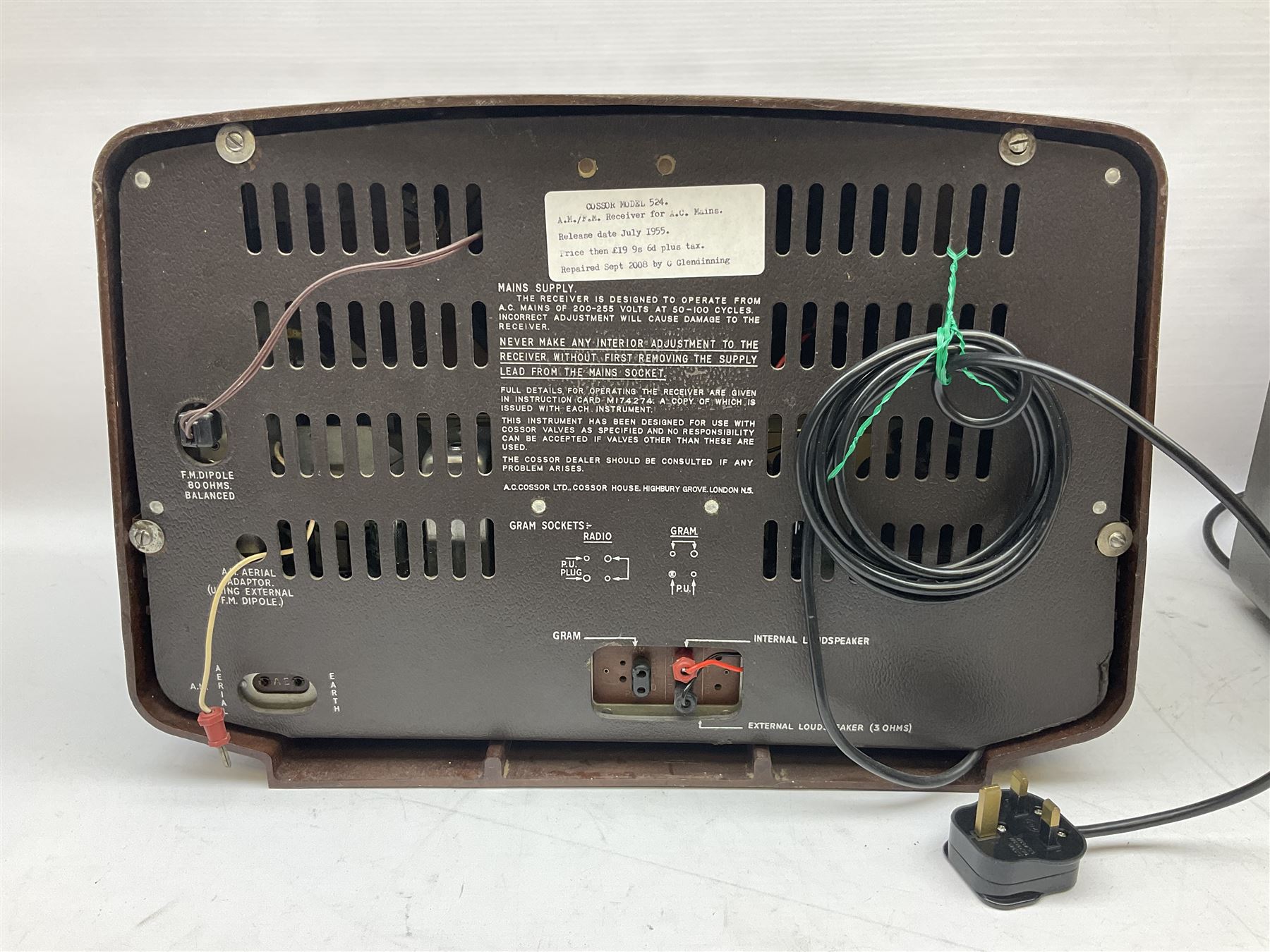 1950s Philips valve radio model B3G63A in brown Bakelite case, W42cm D21cm H30cm, together with 1950s Cossor Melody Maker model 524 radio and 1950s Grundig model 2041, tallest H35.5cm