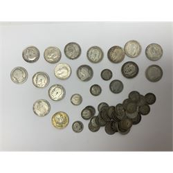 Approximately 145 grams of Great British pre 1920 silver coins, including one shillings, sixpences and threepence pieces 