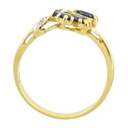 18ct gold oval and calibre cut sapphire and diamond ring stamped