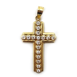 Three 9ct gold stone set dress rings and a similar cross pendant