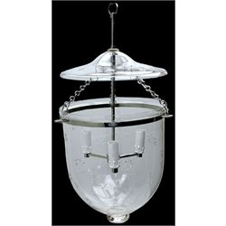 India Jane Interiors - pair of hallway glass bell jar ceiling lanterns, fitted with three branches, decorated with bevelled star motifs - ex-display/bankruptcy stock 