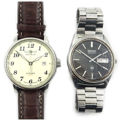  Seiko quartz wristwatch and Zeppelin automatic wristwatch, both with date aperture (2)    