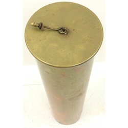 Large WW1 brass shell case dated 1918 with fitted suspension hook for use as a gong D17.5cm H72cm