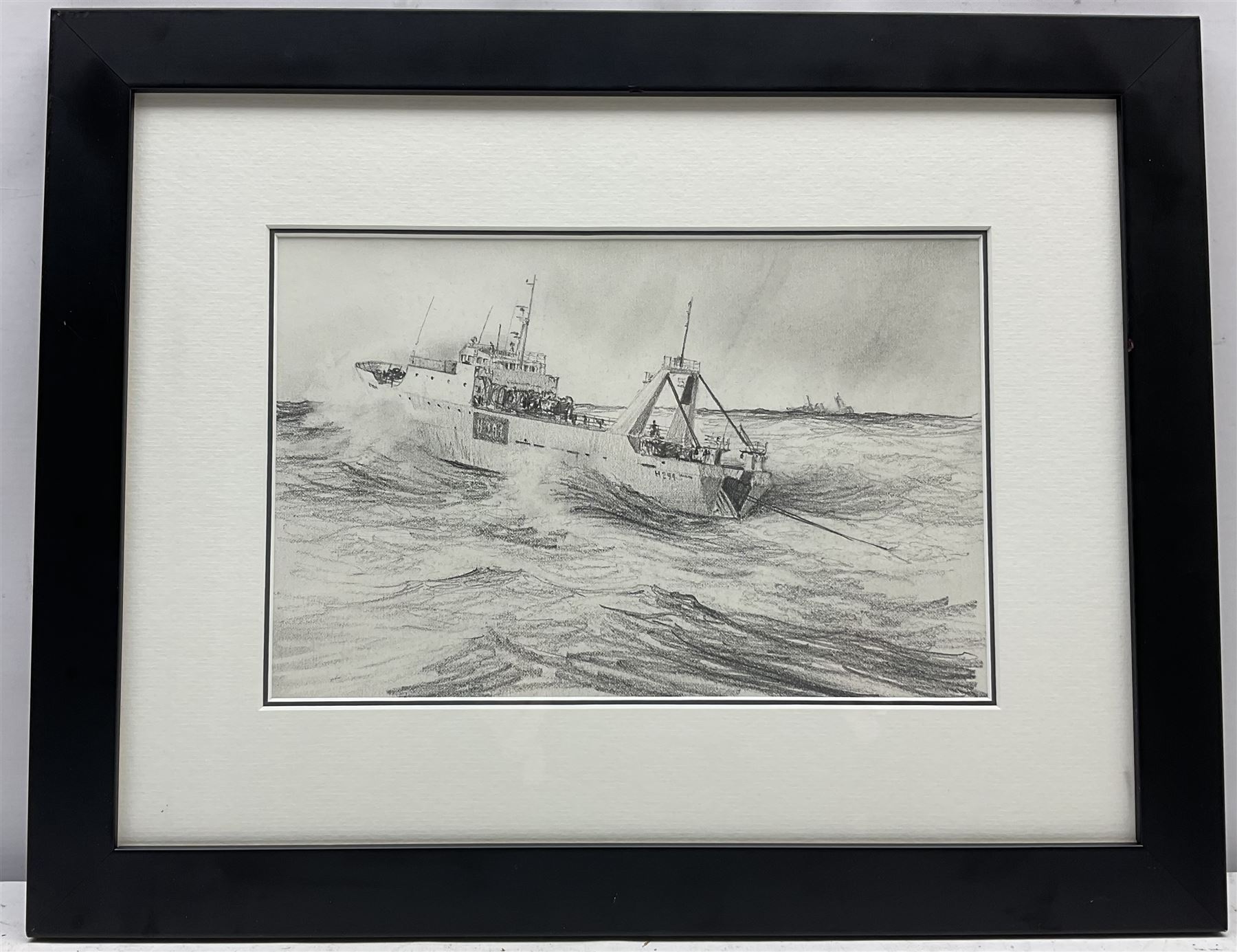 John Steven Dews (British 1949-): Hull Deep Sea Trawler, pencil, signed and inscribed '1980 Amoco Calendar sketch Eleven' verso 19cm x 29cm
Provenance: in the autumn of 1979 Steven accepted a commission from Amoco to execute twelve pictures for their 1980 calendar to reflect the development of the ocean-going vessel from Drake's 