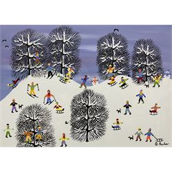 Gordon Barker (British 1960-): 'Out in the Snow what Fun', acrylic on paper signed 25cm x 34cm