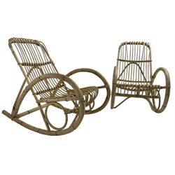 Pair of mid-20th century bamboo rocking chairs, in the style of Rohé Noordwolde