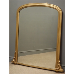  Victorian gilt wood Overmantle mirror, moulded arched frame with carved mounts, 114cm x 119cm  