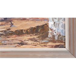Nancy Bailey (British 1913-2012): 'Back Gates - Morning Light', oil on board signed, titled verso 38cm x 74cm 
