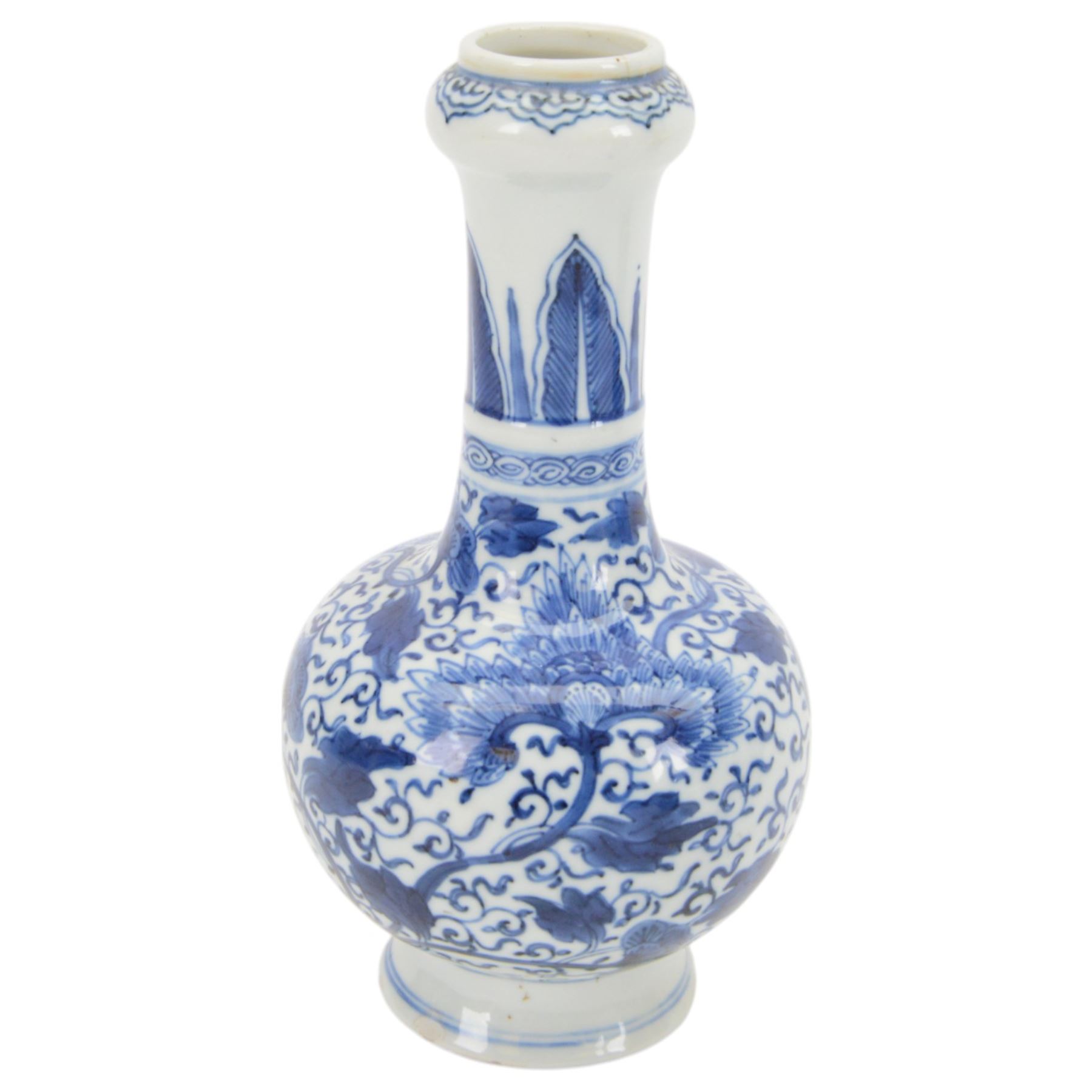 Chinese blue and white vase, decorated with a dragon chasing a flaming pearl amongst stylised clouds, together with two other vases, largest H26cm 