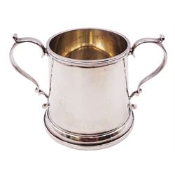 Mid 20th century silver loving cup, of tapering cylindrical form with twin scroll handles, upon a stepped circular foot, hallmarked Viner's Ltd, Sheffield 1941, including handles H8cm, approximate weight 6.32 ozt (196.5 grams)