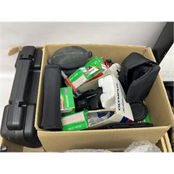 Rocwing photography studio lighting stands and shades, together with digital cameras and other camera equipment, in three boxes  