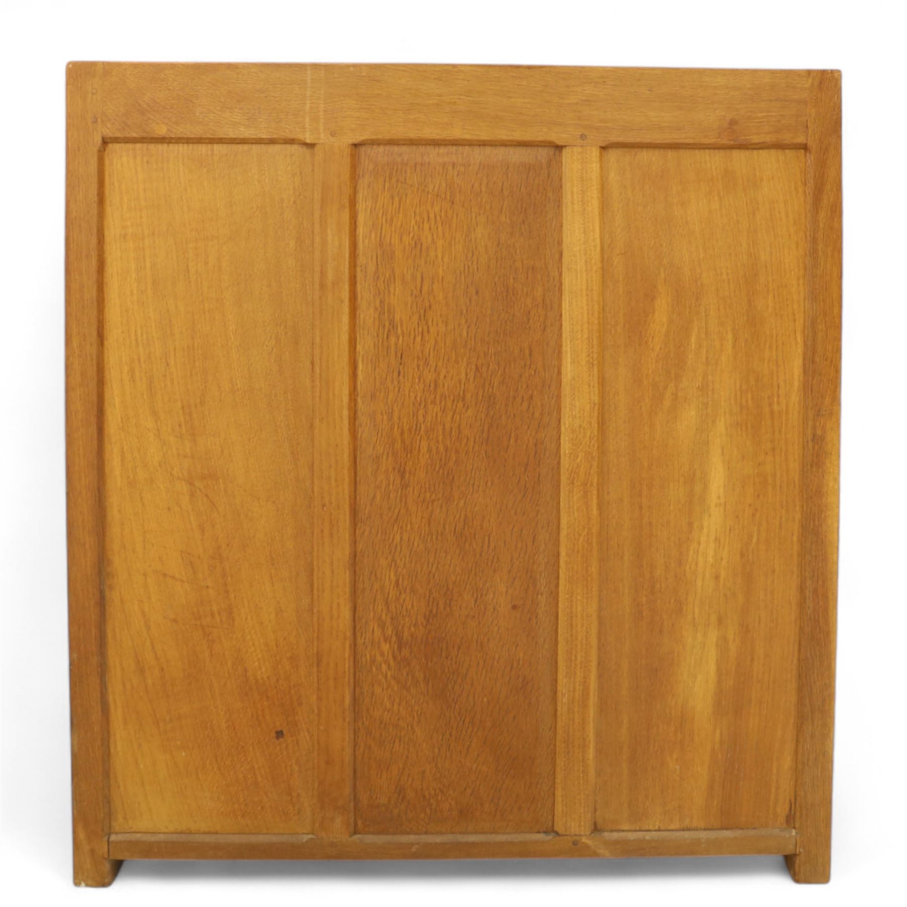 Mouseman - oak open bookcase, galleried top with the signature mouse motif carving, two adjustable shelves, by the workshop of Robert Thompson, Kilburn