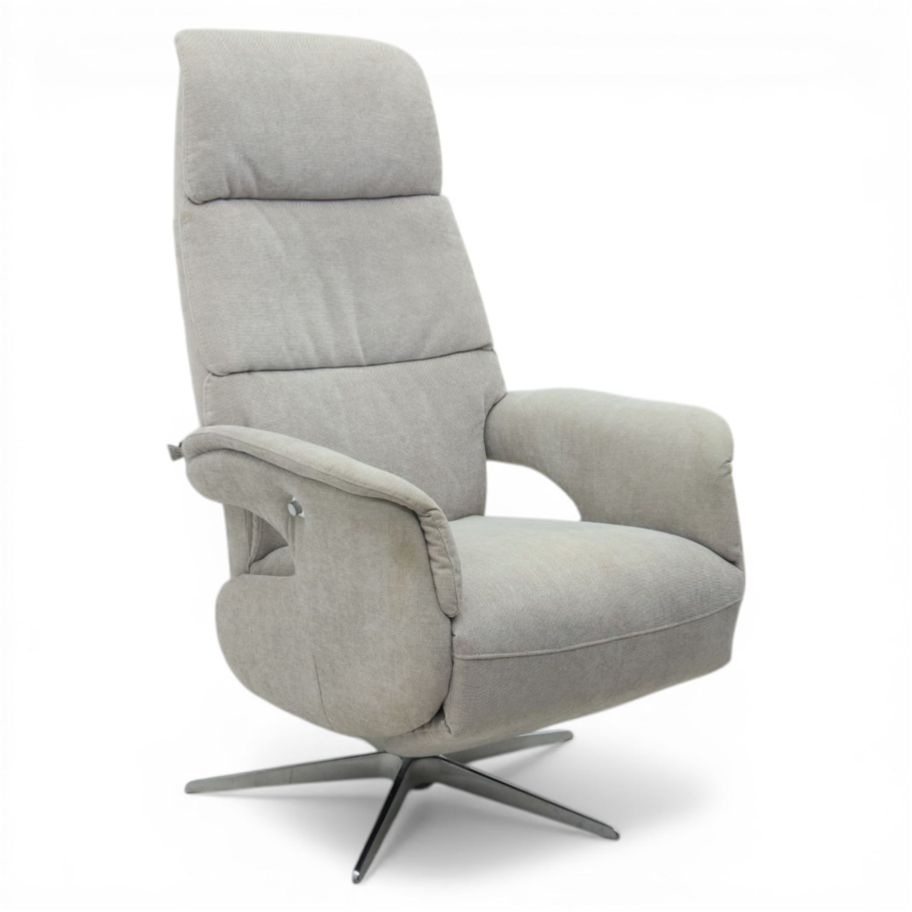 Hjort Knudsen - Danish recliner armchair in neutral upholstery, with manual recline, raised on a metal star base