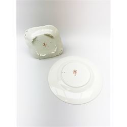 A boxed Royal Crown Derby Imari cabinet plate, decorated in the 1128 pattern, D27cm, together with a Royal Crown Derby dish of lozenge form with acorn detailed twin handles and four conforming feet, decorated in the 1128 pattern, L22.5cm. (2). 