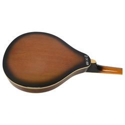 Boston 'A' style teardrop mandolin, together with a similar Gear 4 Music example and two Ultralite by Tanglewood stands