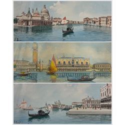 Italian School (20th Century): Venetian Views, three watercolours indistinctly signed, two by the same hand max 15cm x 30cm (3)