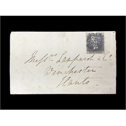 Great Britain Queen Victoria penny black stamp on cover, tied to cover or entire, with black MX cancel
