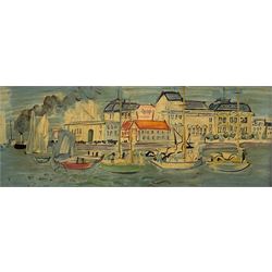 After Raoul Dufy (French 1877-1953): 'Regattas in Deauville (Les Régates à Deauville)', colour print on canvas 27cm x 70cm