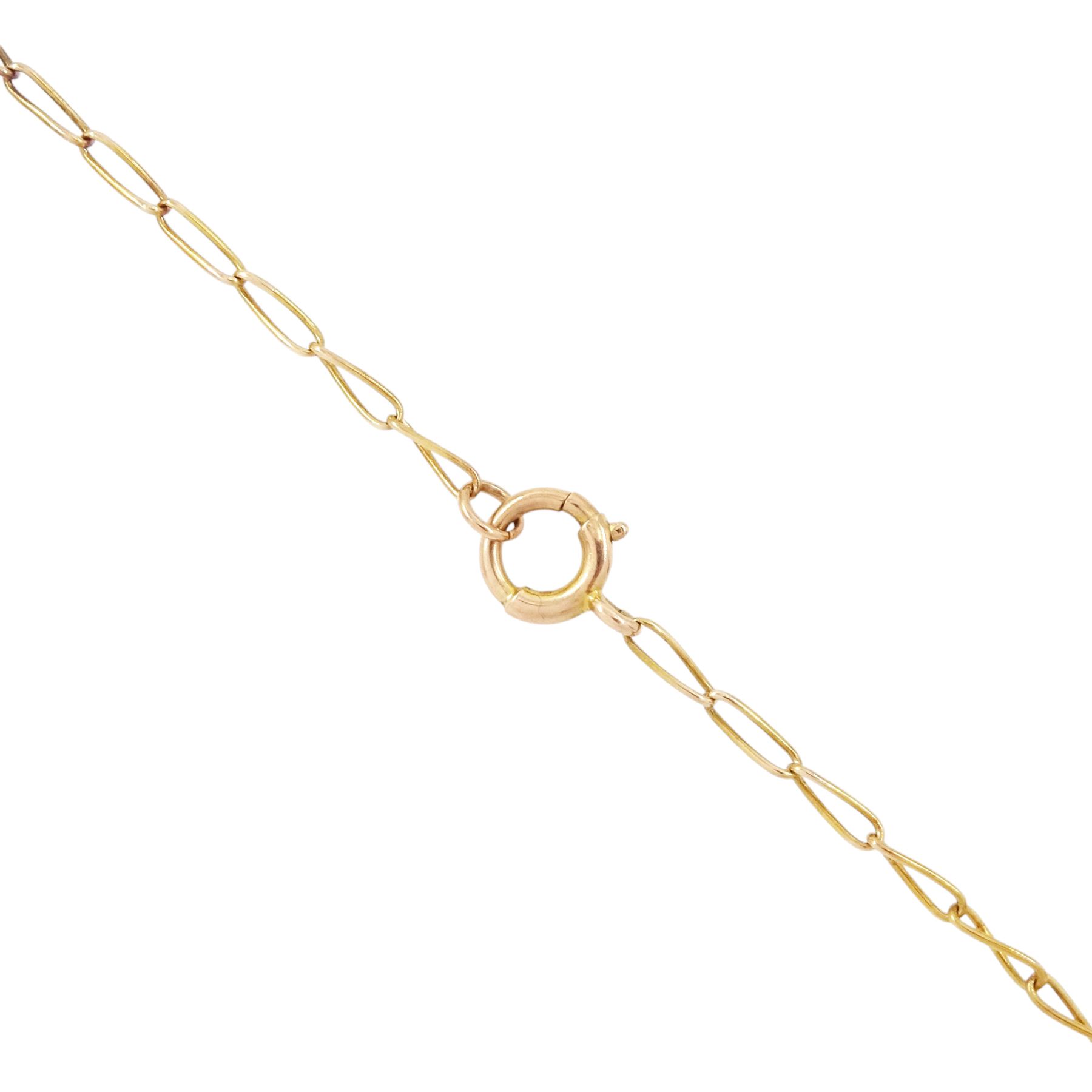 Edwardian gold split pearl pendant necklace, openwork floral pendant set with split pearls on a fancy link chain necklace