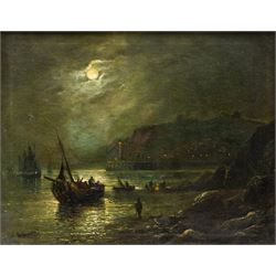 Walter Linsley Meegan (British c1860-1944): Whitby Harbour from Upgang by Moonlight, oil o...