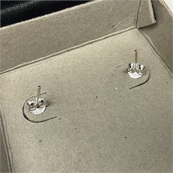 Pair of silver blue opal stud earrings, stamped 925, boxed
