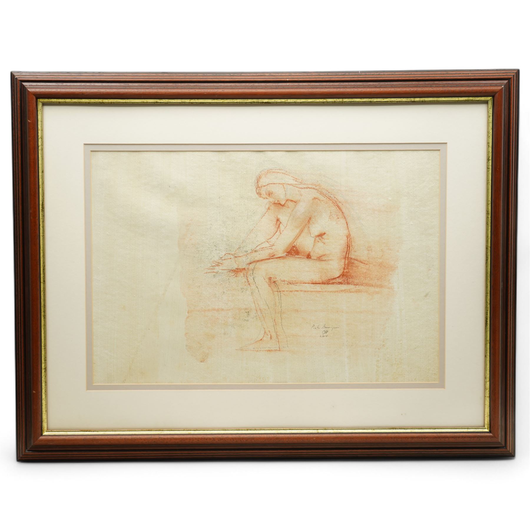 Pietro Annigoni OMRI (Italian 1910-1988): Seated Nude Female Study, sanguine chalk sketch signed and dated LXIX 36cm x 54cm
