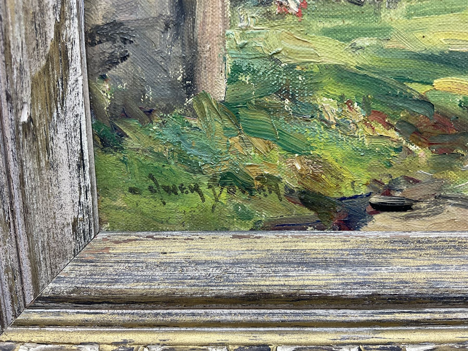 Owen Bowen (Staithes Group 1873-1967): 'The Little Farm - Llanferres' North Wales, oil on canvas board signed, original title label verso 30cm x 40cm