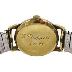 Rone gentleman's 9ct gold manual wind wristwatch, Birmingham1953, on gilt expanding link bracelet 