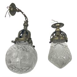 Two 20th century clear cut glass and brass mounted ceiling light fittings, largest example H27.5cm
