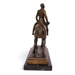 After Joseph Edgar Boehm, bronze Huntsman on horseback, upon a marble base, H40cm