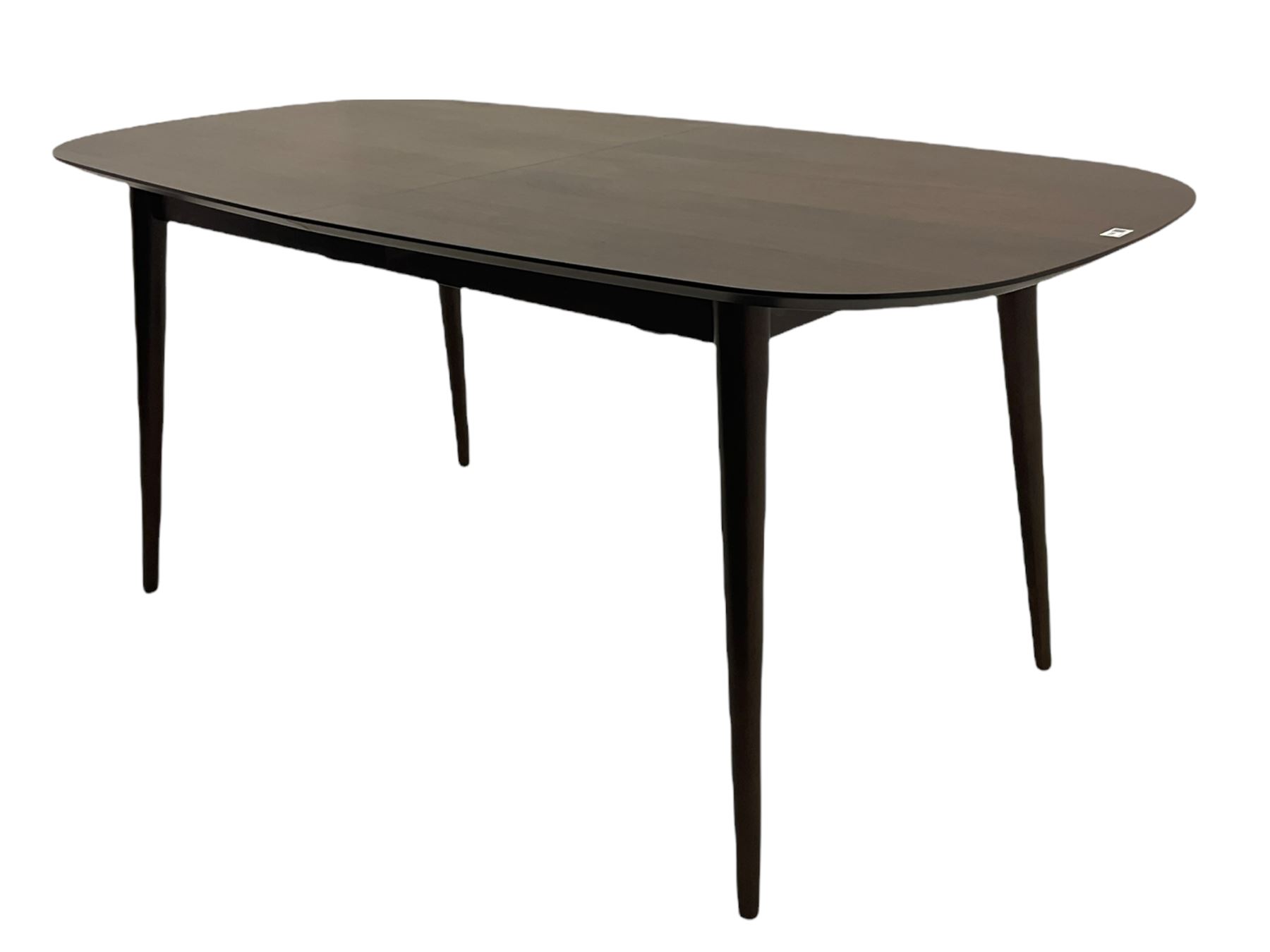 Bentley Designs - Premier collection 'Oslo' contemporary walnut extending dining table and six chairs upholstered in steel grey fabric. 