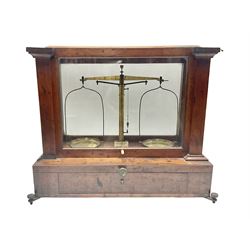 19th century Beckers & Sons, Rotterdam, mahogany cased scales and weights, H34cm 