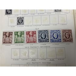 Single album collection of King George VI stamps, including Aden, Antigua, Ascension, Australia, Bahamas, Bahrain, Barbados, Basutoland, Bechuanaland, Bermuda, British Solomon Islands, Brunei, Burma, Cayman Islands, Dominica, Falkland Islands, Gambia, Gilbert and Ellice Islands, Gold Coast, Great Britain 1939-48 set to one pound including ten shilling dark blue, Grenada, Hong Kong, India, Ireland, Jamaica, Leeward Islands, Malta, Mauritius, New Zealand etc