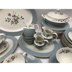 Royal Doulton Rose Elegans pattern tea and dinner wares, to include teapot, fourteen cups and saucers, two milk jug, cream jug, two sucriers, two covered serving dishes, serving platter, etc (98+)