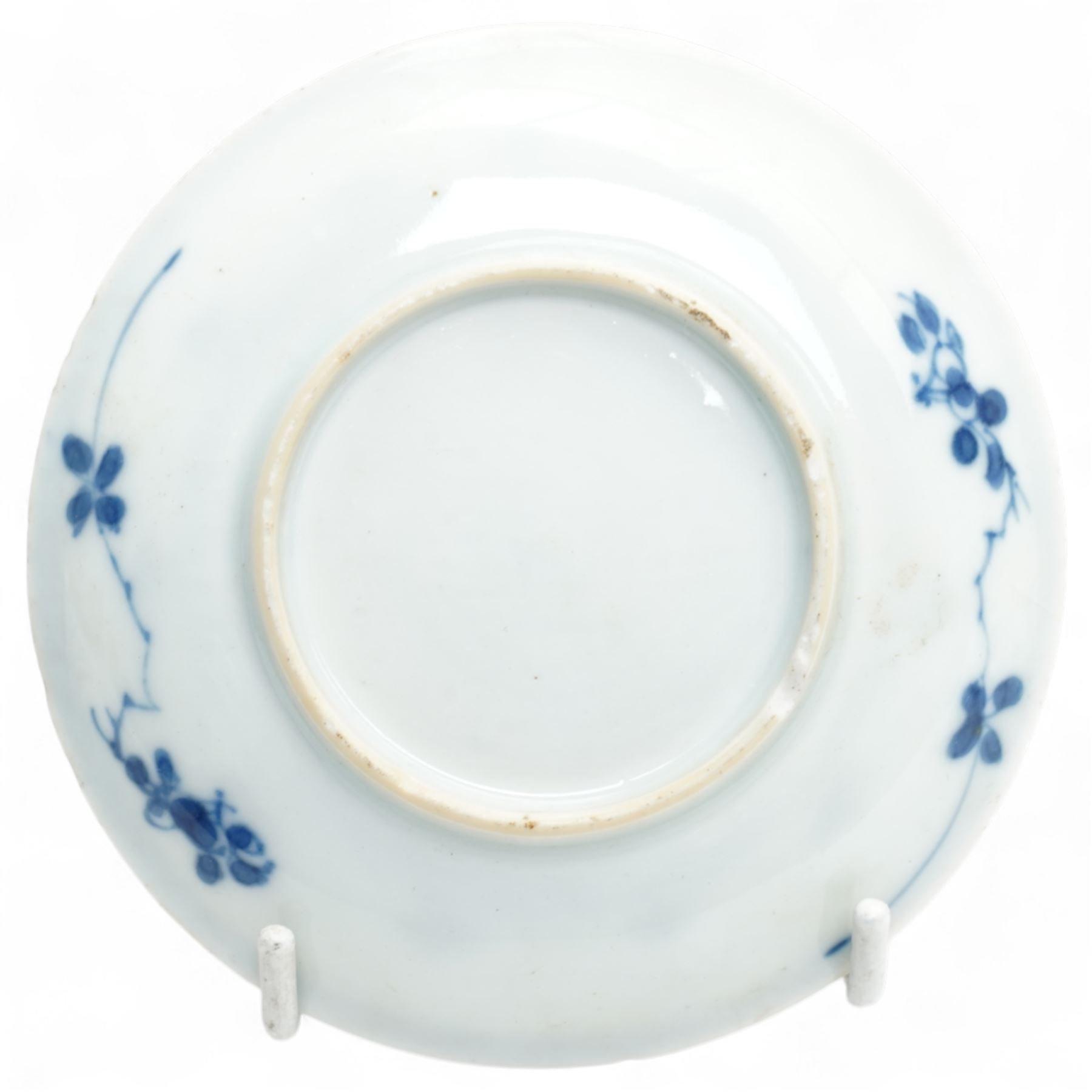 Set of six Chinese blue and white saucers, mostly Kangxi period, comprising matching pair decorated with insects and birds, example with painted lions and tigers, four bearing blue painted 'lingzhi' fungus mark to base, the others unmarked (6)