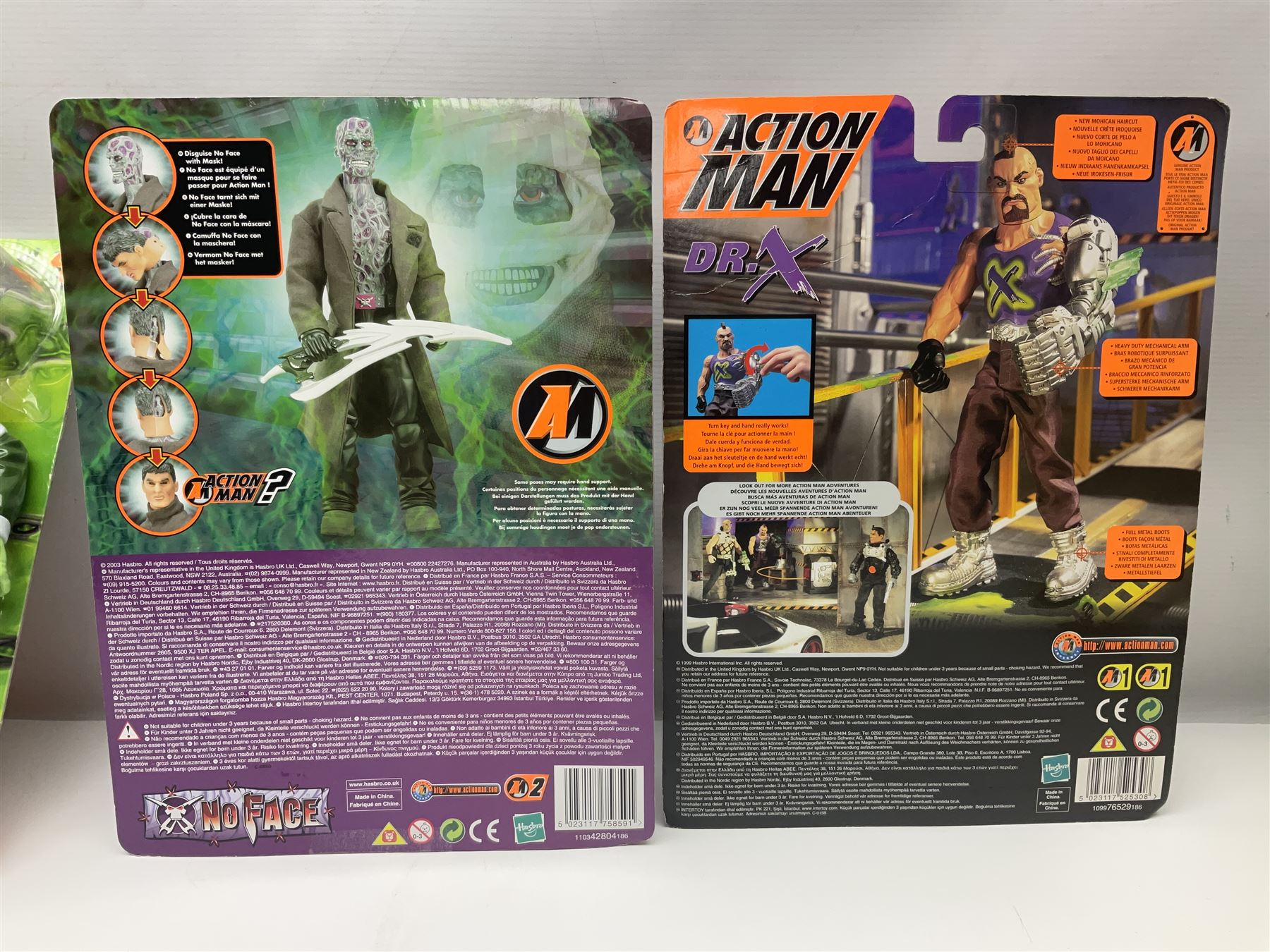 Five modern carded/boxed Action Man figures - Dr. X, Prof. Gangrene, Robot, Anti Freeze and No Face (5)