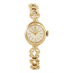 Tudor Royal ladies 9ct gold manual wind wristwatch, silvered dial with baton hour markers,...