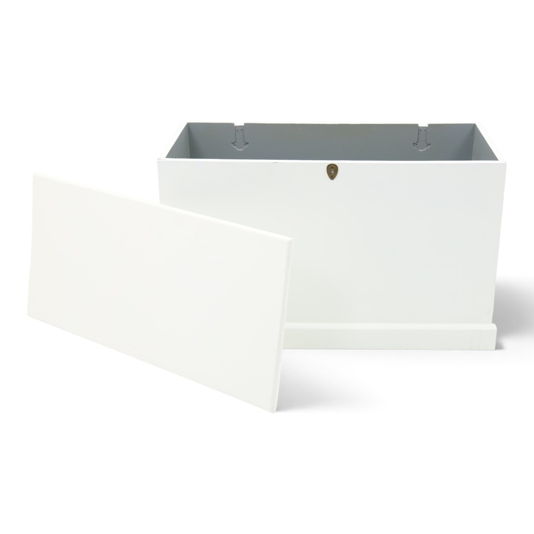 And So To Bed - Victorian style white painted blanked chest with twin brass carrying handles, on plinth base